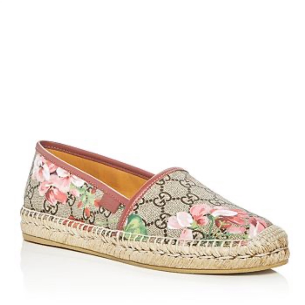 Gucci Beige Floral Espadrilles - Pink and Green